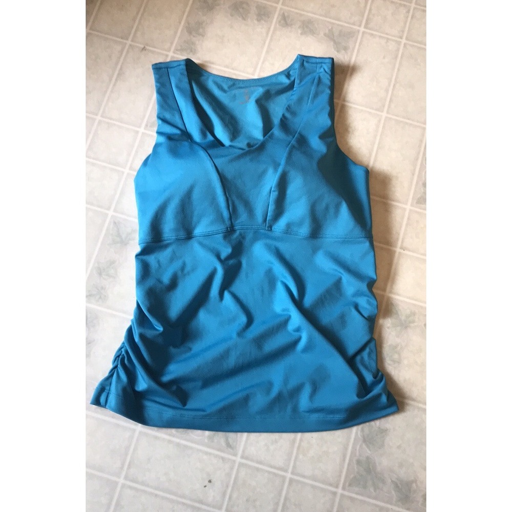 Athleta Women Built In Soft Cup Bra Top Size 38D‎ Side Ruching Turquoise
